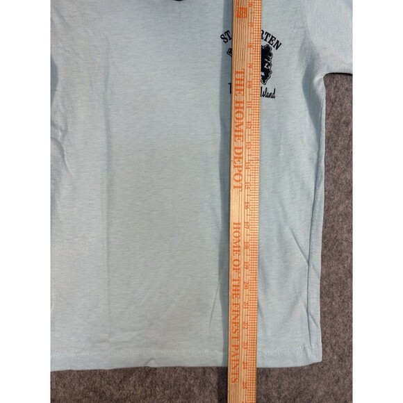 Vintage ST MAARTEN T-Shirt Medium Blue Ringer Retro 80s Single Stitch Black - Picture 6 of 6